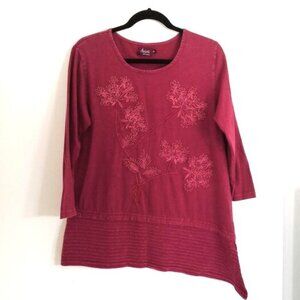 Avani 100% Cotton Embroidered Floral Top Asymmetry Size M